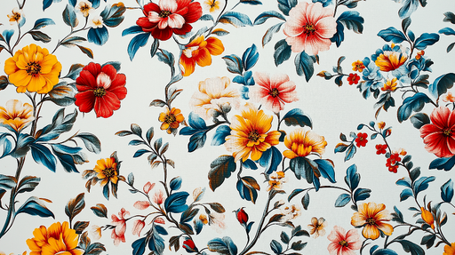 Papier peint floral Fleurs Colorées sur Fond Blanc