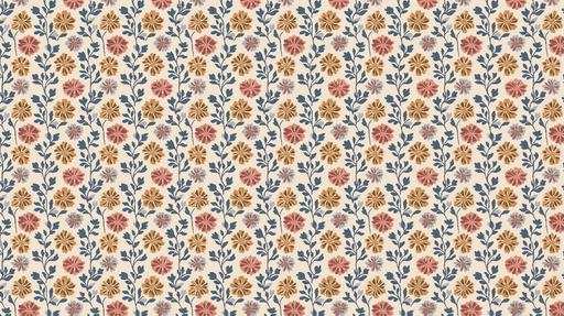 Papier peint floral Fleurs colorées sur fond crème avec motifs organiques