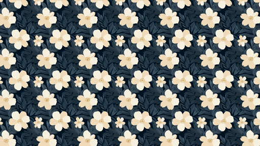 Papier peint floral Fleurs crème sur fond bleu nuit