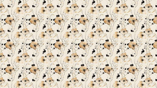 Papier peint floral Fleurs délicates aux teintes dorées et noires