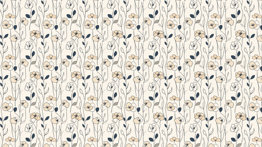 Papier peint floral Fleurs délicates aux tons beiges et noirs sur fond crème