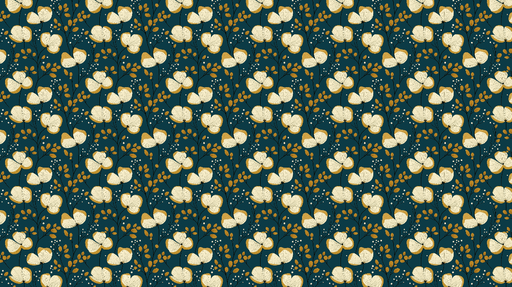 Papier peint floral Fleurs délicates et feuillage doré sur fond bleu profond