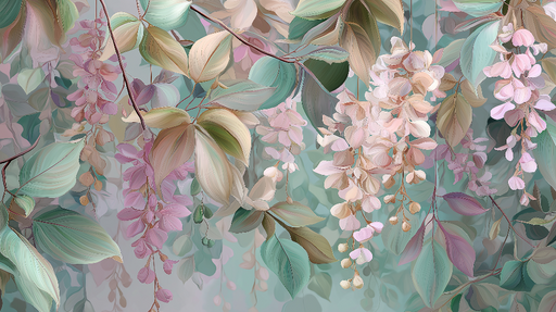 Papier peint floral Fleurs délicates et feuillage pastel