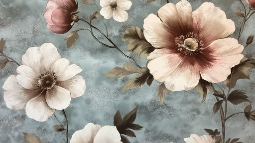 Papier peint floral Fleurs délicates sur fond bleu