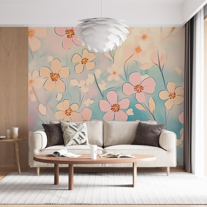 Papier peint floral avec fleurs délicates sur fond pastel pour salon moderne
