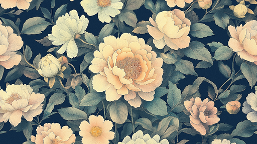 Papier peint floral Fleurs délicates sur fond sombre