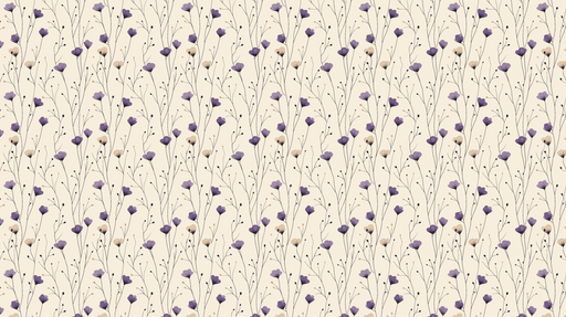 Papier peint floral Fleurs délicates violettes sur fond crème