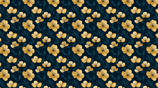 Papier peint floral Fleurs dorées sur fond bleu nuit