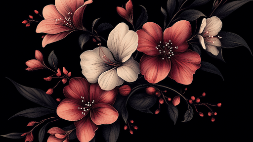 Papier peint floral Fleurs éclatantes sur fond noir