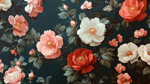 Papier peint floral Fleurs éclatantes sur fond sombre