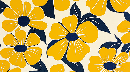 Papier peint floral avec fleurs jaunes lumineuses et feuillage bleu pour décoration murale moderne.