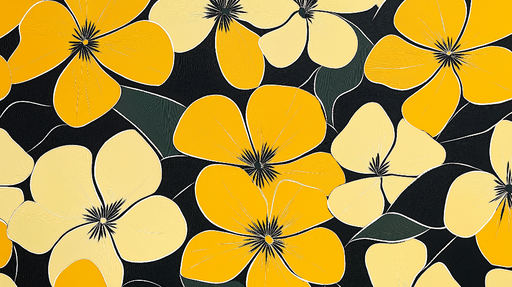 Papier peint floral avec fleurs jaunes sur fond noir pour décoration murale élégante