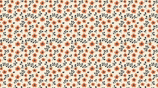 Papier peint floral Fleurs orange et feuillage noir sur fond beige