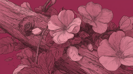 Papier peint floral Fleurs rose sur fond bois texturé