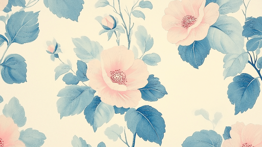Papier peint floral Fleurs roses et bleues sur fond clair