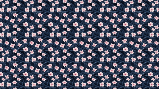 Papier peint floral Fleurs roses sur fond bleu profond