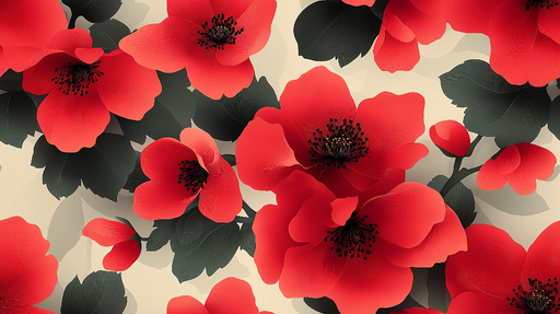 Papier peint floral Fleurs rouges sur fond neutre