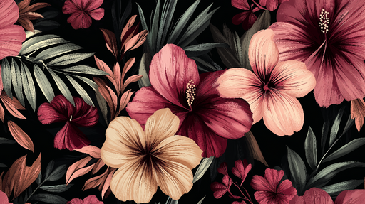 Papier peint floral Fleurs tropicales sur fond noir