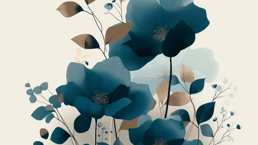 Papier peint floral Grands coquelicots bleus et feuillage délicat