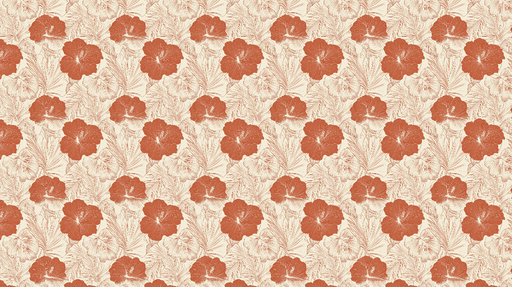 Papier peint floral hibiscus Motif de fleurs et feuillage en terracotta