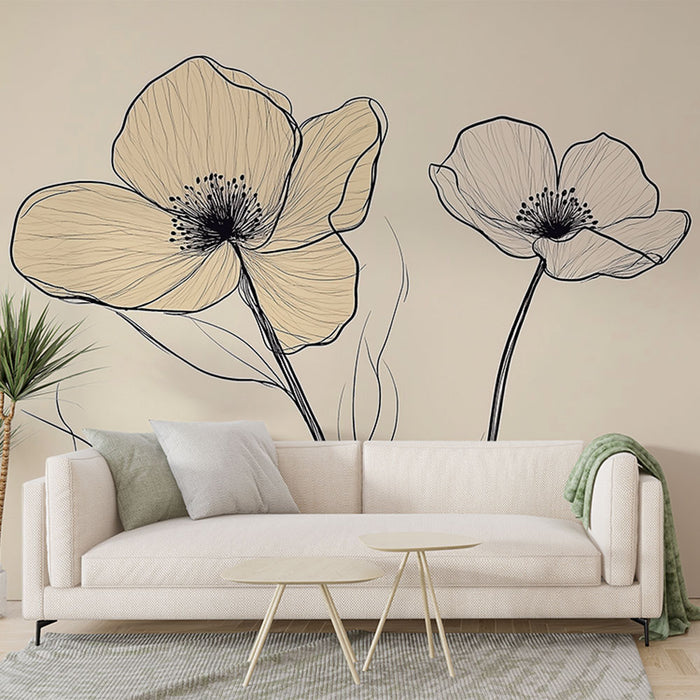 Papier peint floral élégant avec illustrations de fleurs délicates pour salon moderne