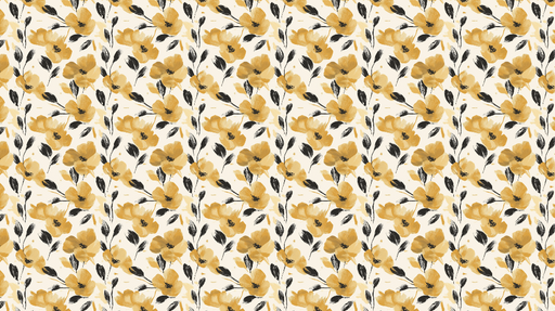 Papier peint floral jaune Éclat de fleurs jaunes sur fond clair avec feuillage noir