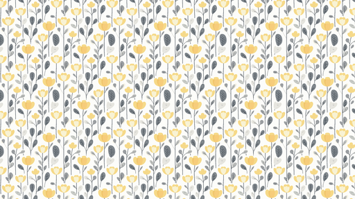 Papier peint floral jaune et gris Motifs de fleurs sur fond blanc