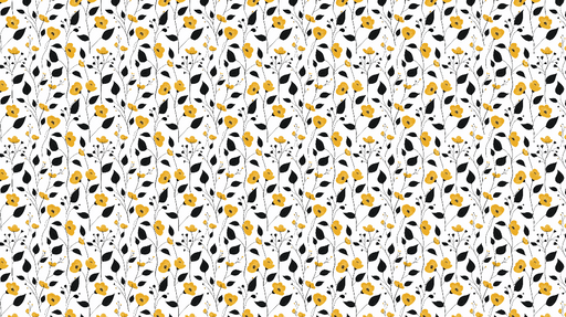 Papier peint floral jaune et noir Motif de fleurs jaunes sur fond blanc avec feuillage noir
