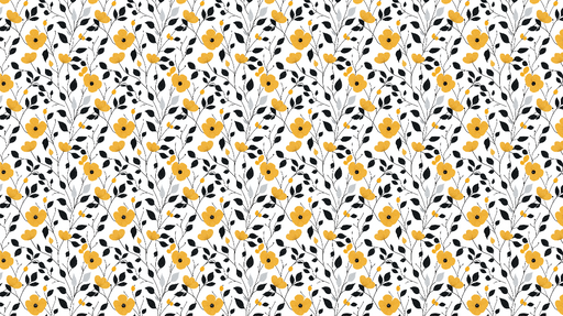 Papier peint floral jaune et noir Motifs de fleurs et feuillages élégants sur fond blanc