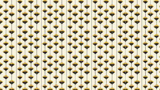 Papier peint floral jaune et noir Motifs délicats de fleurs stylisées sur fond clair