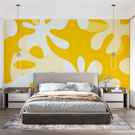 Papier peint floral jaune avec motifs abstraits pour chambre moderne