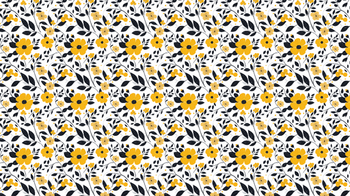 Papier peint floral jaune Motifs de fleurs jaunes et feuillages sur fond blanc