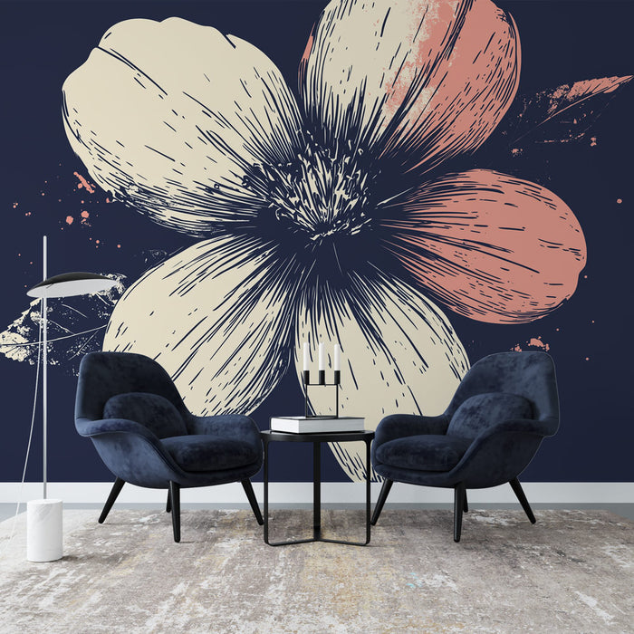 Papier peint floral | Magnifique motif de fleur sur fond sombre