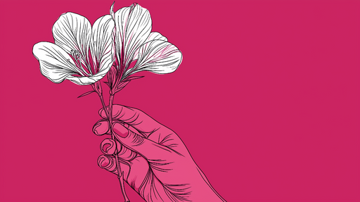 Papier peint floral Main tenant une fleur sur fond rose vif