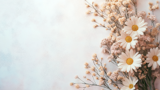 Papier peint floral Marguerites et fleurs séchées sur fond doux