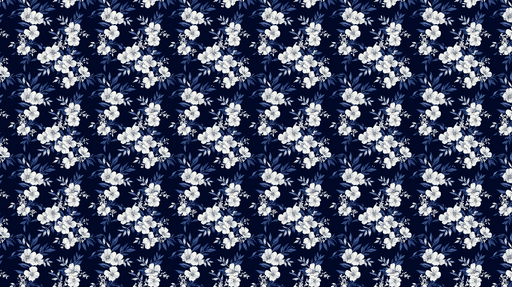 Papier peint floral marine Fleurs blanches sur fond bleu nuit