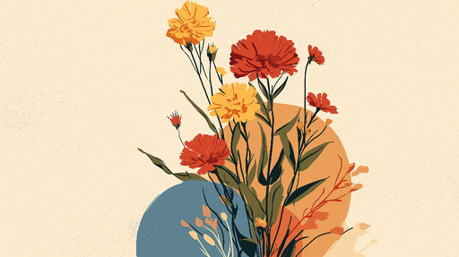 Papier peint floral moderne Fleurs colorées sur fond doux avec formes géométriques