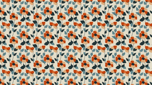 Papier peint floral moderne Fleurs rouges et bleues sur fond clair