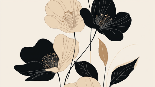 Papier peint floral moderne avec fleurs stylisées en noir, beige et blanc pour décoration intérieure élégante