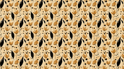 Papier peint floral moderne Motif de fleurs dorées et feuilles noires sur fond beige