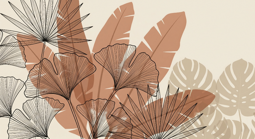 Papier peint floral moderne Motifs de feuilles en ligne et couleurs terreuses