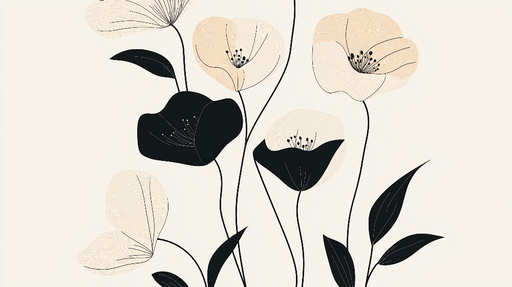 Papier peint floral moderne avec motifs de fleurs stylisées en noir et beige pour décoration intérieure élégante