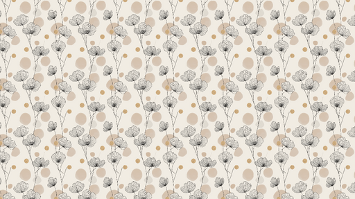 Papier peint floral monochrome Fleurs délicates sur un fond beige avec des touches dorées