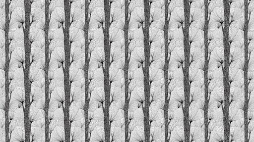 Papier peint floral monochrome Motif de fleurs et troncs d'arbres en noir et blanc