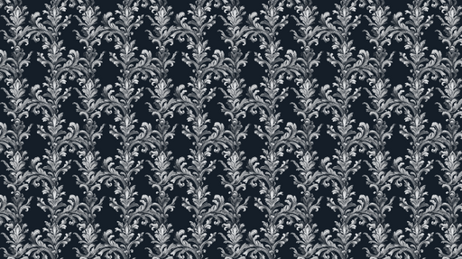 Papier peint floral Motif baroque élégant en tons gris sur fond bleu nuit