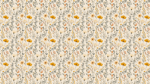 Papier peint floral Motif champêtre aux fleurs jaunes et délicates nuances de rose