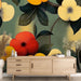 Papier peint floral coloré avec motif de fleurs élégantes pour décoration murale moderne.
