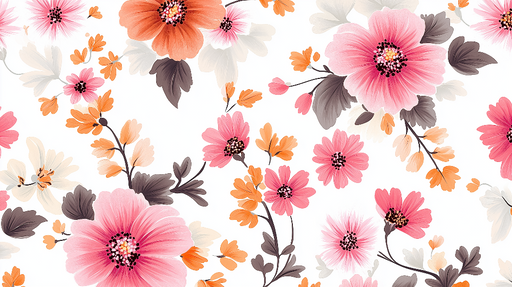 Papier peint floral Motif coloré de fleurs dans les tons rose et orange