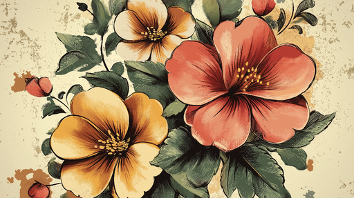 Papier peint floral Motif coloré de fleurs illustrées à la main