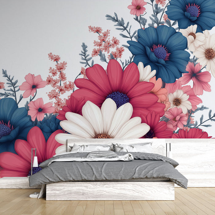 Papier peint floral | Motif coloré de fleurs stylisées